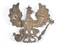 Preußen, Emblem für eine Pickelhaube für Mannschaften. Messing vergoldet, Befestigungsabstand etwa 84mm