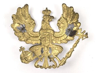 Preußen, Emblem für eine Pickelhaube für Mannschaften. Messing vergoldet, Befestigungsabstand etwa 81mm