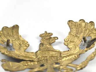 Preußen, Emblem für eine Pickelhaube für Mannschaften. Messing vergoldet, Befestigungsabstand etwa 81mm