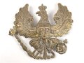 Preußen, Emblem für eine Pickelhaube für Mannschaften. Messing vergoldet, Befestigungsabstand etwa 81mm