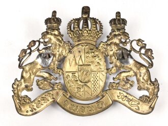 Bayern, Emblem für eine Pickelhaube für Offiziere. Messing. Kleine Ausführung, Gesamte Breite etwas über 12cm, Befestigungsabstand etwa 59mm