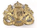 Bayern, Emblem für eine Pickelhaube für Offiziere. Messing vergoldet, Gesamte Breite etwa 14,5cm, Befestigungsabstand etwa 72mm