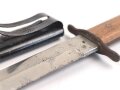 Kampfmesser / Stiefelmesser Luftwaffe. Leicht beschliffene Klinge mit Hersteller ? " W", Scheide Originallack