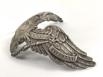Preussen, Emblem für eine Pickelhaube für Mannschaften der Garde Regimenter. Buntmetall versilbert, Befestigungsabstand etwa 95mm