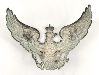 Preussen, Emblem für eine Pickelhaube für Mannschaften der Garde Regimenter. Buntmetall versilbert, Befestigungsabstand etwa 95mm