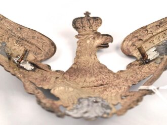 Preussen, Emblem für eine Pickelhaube für Mannschaften der Grenadier Regimenter, Befestigungsabstand etwa 80mm, dise neuzeitlich versetzt, unten zwei ursprünglich nicht zugehörige Löcher