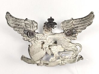 Baden, Emblem für eine Pickelhaube für Mannschaften im Leib Grenadier Regiment Nr. 109. Aufgelegtes Reservekreuz, daher kein Spruch in Bandeau. Im Auge des Greif war - warum auch immer- ein kleines Loch , das neuzeitlich unschlau verschlossen wurde.