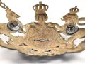 Württemberg, Emblem für eine Pickelhaube für einen Reserveoffizier. Buntmetall mit resten der Vergoldung. Befestigungsabstand etwa 69mm