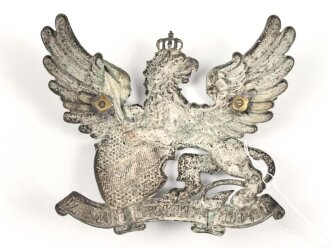 Baden, silbernes Emblem für eine Pickelhaube für Offiziere.  Befestigungsabstand etwa 72mm