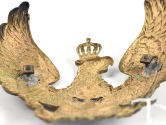 Preussen , Emblem für einen Helm für einen Reserveoffizier der Dragoner oder Jäger zu Pferde. Befestigungsabstand etwa 72mm