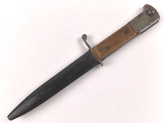 1.Weltkrieg  Grabendolch DEMAG Duisburg. Seltene Ausführungin gutem Gesamtzustand. Die Scheide Originallack, das Trageleder abgerissen