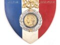 Frankreich, Wandplakette aus Leichtmetall bemalt, Höhe etwa 24cm. Ungerein igtes Stück