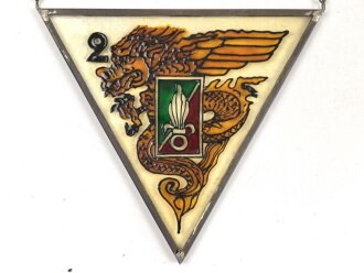 Frankreich Fremdenlegion, Bleiglasbild " Regiment Etranger de Parachutistes"  ungereinigt, Höhe ohne Kette 22cm