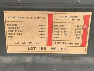 Frankreich, Gurtkasten / Munitionskasten für " 80 Cartouches do 12,7mm Modelle 1947. Datiert 1965. Ungereinigtes Stück