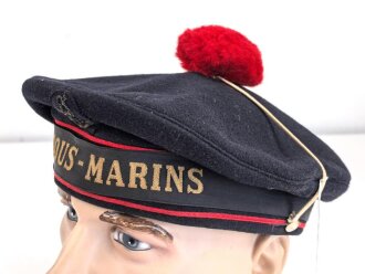 Frankreich 2.Weltkrieg, Marinemütze eines Matrosen auf erinem U-Boot. Mützenband " Sous Marins", Kopfgrösse gemessen 57