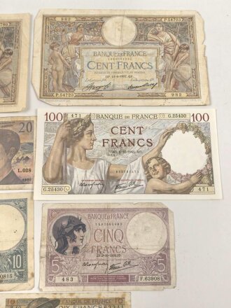 Frankreich , Konvolut Geldscheine meist aus der Zeit des 2. Weltkrieg