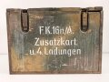 Reichswehr und frühe Wehrmacht, Transportkasten für " Zusatzkartuschen und 4. Ladungen der Feldkanone 16 neuer Art" Originale Tarnlackiert, datiert 1936, ungereinigt.