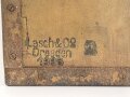 Reichswehr und frühe Wehrmacht, Transportkasten für " Zusatzkartuschen und 4. Ladungen der Feldkanone 16 neuer Art" Originale Tarnlackiert, datiert 1936, ungereinigt.