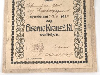 1. Weltkrieg, Vorläufiger Ausweis für das Eiserne Kreuz 2. Klasse, ausgestellt am 12.6.1917, dazu das Eiserne Kreuz