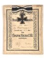1. Weltkrieg, Vorläufiger Ausweis für das Eiserne Kreuz 2. Klasse, ausgestellt am 12.6.1917, dazu das Eiserne Kreuz