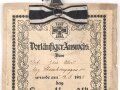 1. Weltkrieg, Vorläufiger Ausweis für das Eiserne Kreuz 2. Klasse, ausgestellt am 12.6.1917, dazu das Eiserne Kreuz