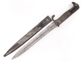 Kaiserliche Schutztruppe, Kurzes Seitengewehr 98 mit Sägerücken. Preussische Abnahme  von 1910, Nummerngleiches Kammerstück