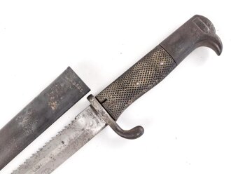 Kaiserliche Schutztruppe, Kurzes Seitengewehr 98 mit Sägerücken. Preussische Abnahme  von 1910, Nummerngleiches Kammerstück