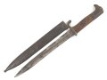 Kaiserreich,  Kurzes Seitengewehr 98 mit Sägerücken. Eigentumstück mit aufgelegten, preussischen Abzeichen. Gereinigtes Stück , der Sägerücken runtergeschliffen