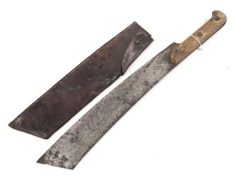 Frankreich 1. Weltkrieg, Machete datiert 1916, so anscheinend an französische Truppen aus dem Senegal ausgegeben. Eher schlechter Zustand, mit defekter Lederscheide