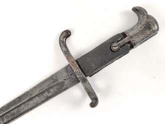 Preussen, Hirschfänger für Jägerbüchse Modell 1865, nicht ausgebuchst. Kammerstück mit Truppenstempel.