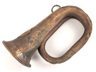 Preussen, Signaltrompete in schlechtem Zustand. Messing, datiert 1916