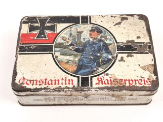 1. Weltkrieg,  patriotische Zigarettendose aus Blech " Constantin Kaiserpreis" Originallack, Maße etwa 10 x 15 x 4cm