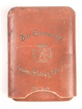 1. Weltkrieg,  Pappetui wohl für Zigarren " Zur Erinnerung an den Feldzug 1914/15" Maße etwa 8 x 11cm