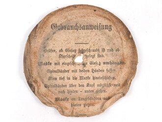 1.Weltkrieg , " Gebrauchsanweisung" gehört in den Boden einer Bereitschaftsbüchse für die Gasmaske.