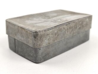 1.Weltkrieg, leere Zinkblechdose für Handgranatenzünder ( Kugel - und Eihandgranate ) , leicht verbeult