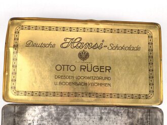 Kaiserreich und 1.Weltkrieg, große Blechdose " Deutsche Hansi Schokolade" k.u.k. Hoflieferant Otto Krüger. Maße etwa 18 x 34 x 10cm