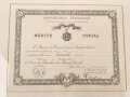 Frankreich , Verleihungsurkunde zum Sozialverdienstorden ( Merite Socila ) datiert 1954. Neuzeitlich gerahmt, Maße des Rahmen 37 x 45cm