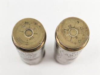 Frankreich , Paar leere Messinghülsen als Dekorationsartikel " Souvenir de Guerre 1914-1918" Messing, kein Zündhütchen, Höhe je 7cm, Bodendurchmesser 20mm