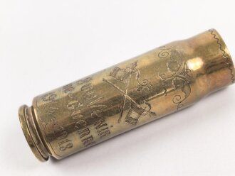 Frankreich , Paar leere Messinghülsen als Dekorationsartikel " Souvenir de Guerre 1914-1918" Messing, kein Zündhütchen, Höhe je 7cm, Bodendurchmesser 20mm