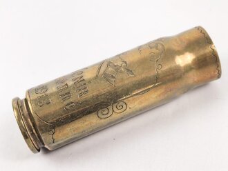 Frankreich , Paar leere Messinghülsen als Dekorationsartikel " Souvenir de Guerre 1914-1918" Messing, kein Zündhütchen, Höhe je 7cm, Bodendurchmesser 20mm