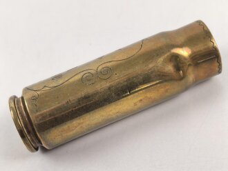 Frankreich , Paar leere Messinghülsen als Dekorationsartikel " Souvenir de Guerre 1914-1918" Messing, kein Zündhütchen, Höhe je 7cm, Bodendurchmesser 20mm