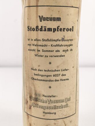 "Stoßdämpferoel TL 6027 für Wehrmacht Kraftfahrzeuge" Ungereinigt, verbeult, leer