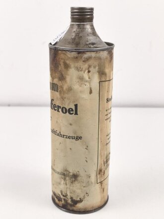 "Stoßdämpferoel TL 6027 für Wehrmacht Kraftfahrzeuge" Ungereinigt, verbeult, leer