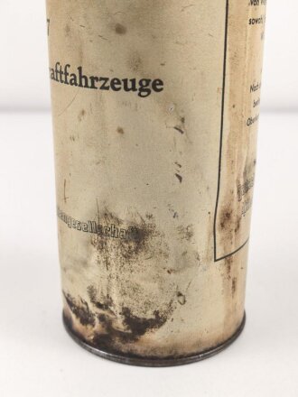 "Stoßdämpferoel TL 6027 für Wehrmacht Kraftfahrzeuge" Ungereinigt, verbeult, leer