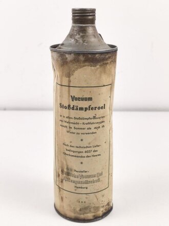 "Stoßdämpferoel TL 6027 für Wehrmacht Kraftfahrzeuge" Ungereinigt, verbeult, leer