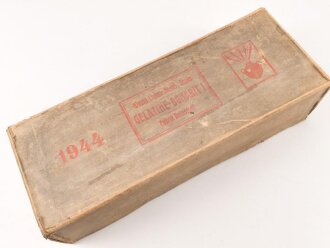 Pionier Wehrmacht, leere Umverpackung für 25 kg " Gelatine Donarit 1" datiert 1944. Maße etwa 27 x 72 x 18cm