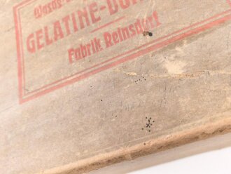 Pionier Wehrmacht, leere Umverpackung für 25 kg " Gelatine Donarit 1" datiert 1944. Maße etwa 27 x 72 x 18cm
