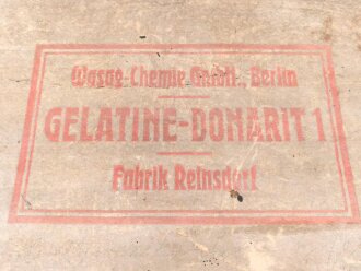 Pionier Wehrmacht, leere Umverpackung für 25 kg " Gelatine Donarit 1" datiert 1944. Maße etwa 27 x 72 x 18cm
