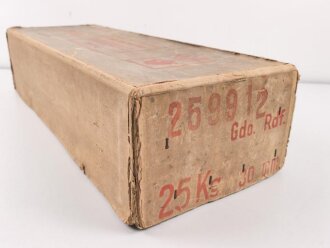 Pionier Wehrmacht, leere Umverpackung für 25 kg " Gelatine Donarit 1" datiert 1944. Maße etwa 27 x 72 x 18cm