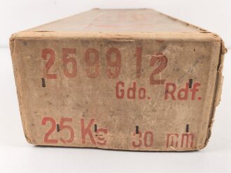 Pionier Wehrmacht, leere Umverpackung für 25 kg " Gelatine Donarit 1" datiert 1944. Maße etwa 27 x 72 x 18cm